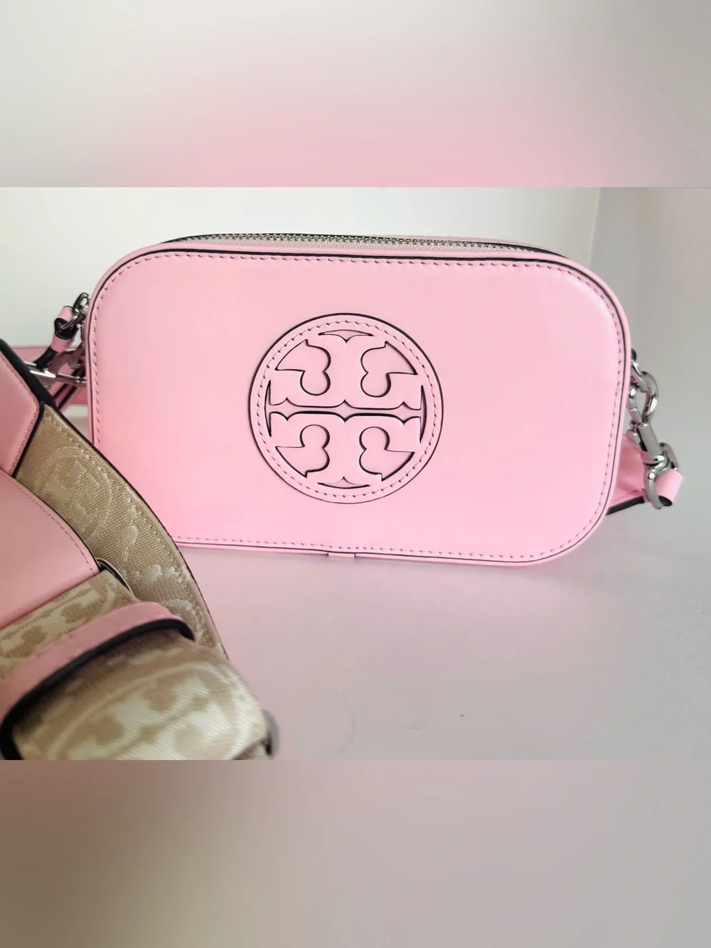 Tory Burch Miller Mini Camera Crossbody Bag SMOOTH Leather Candy Pink Plie NWOT